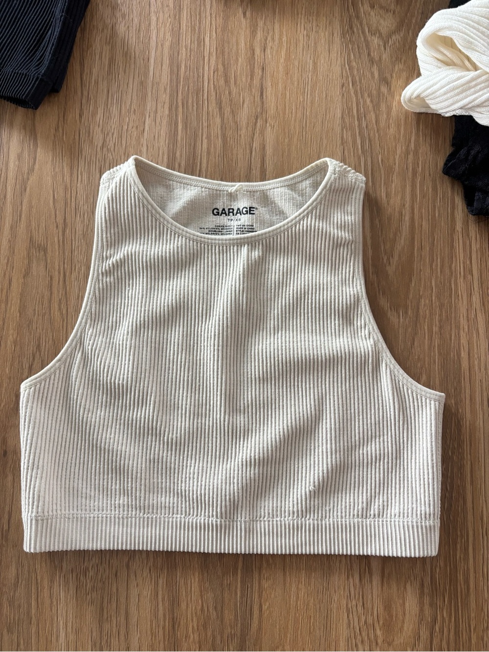 Garage Ribbed Crop Tank Top – Cream - Picture 2 of 4